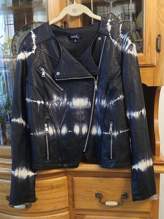 mod|x Jackets & Blazers - Black & White Tie-Dye Faux Leather Moto Jacket